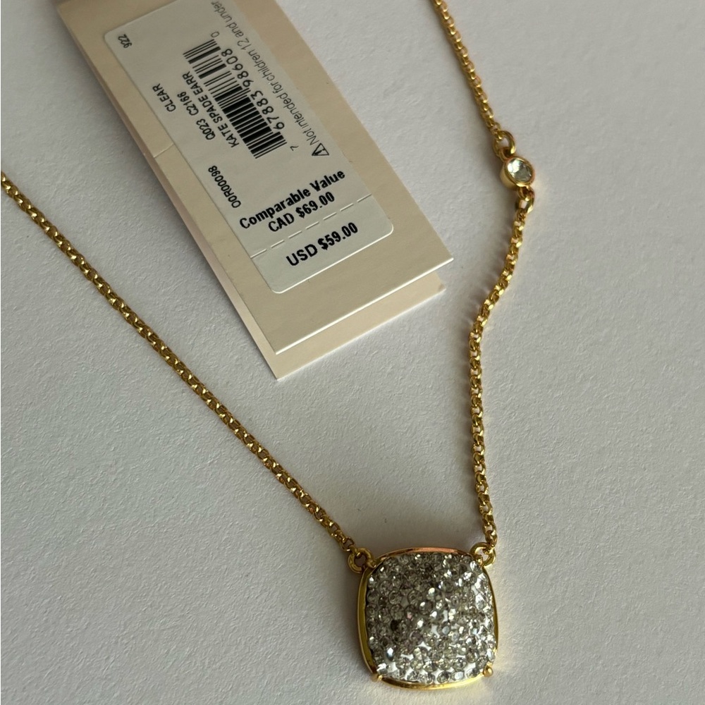 NWT Kate Spade New York Clay Pave Small Square Pendant necklace in gold - Picture 5 of 7